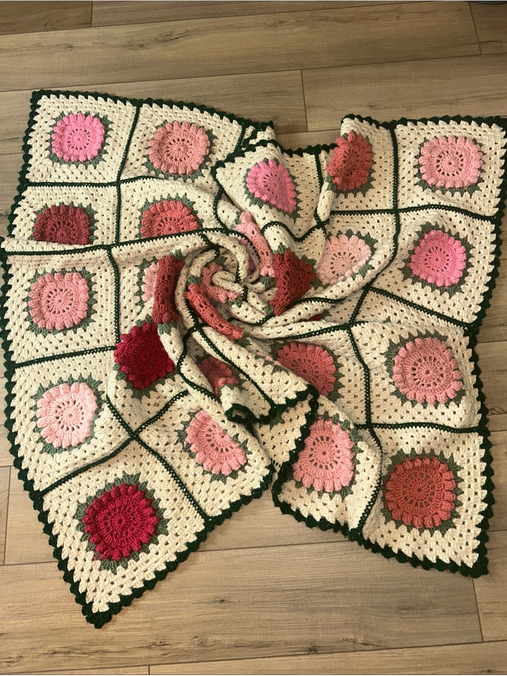 Vintage Crochet 3D Puff Flower Afghan Blanket Granny Cottagecore Cabin Romantic